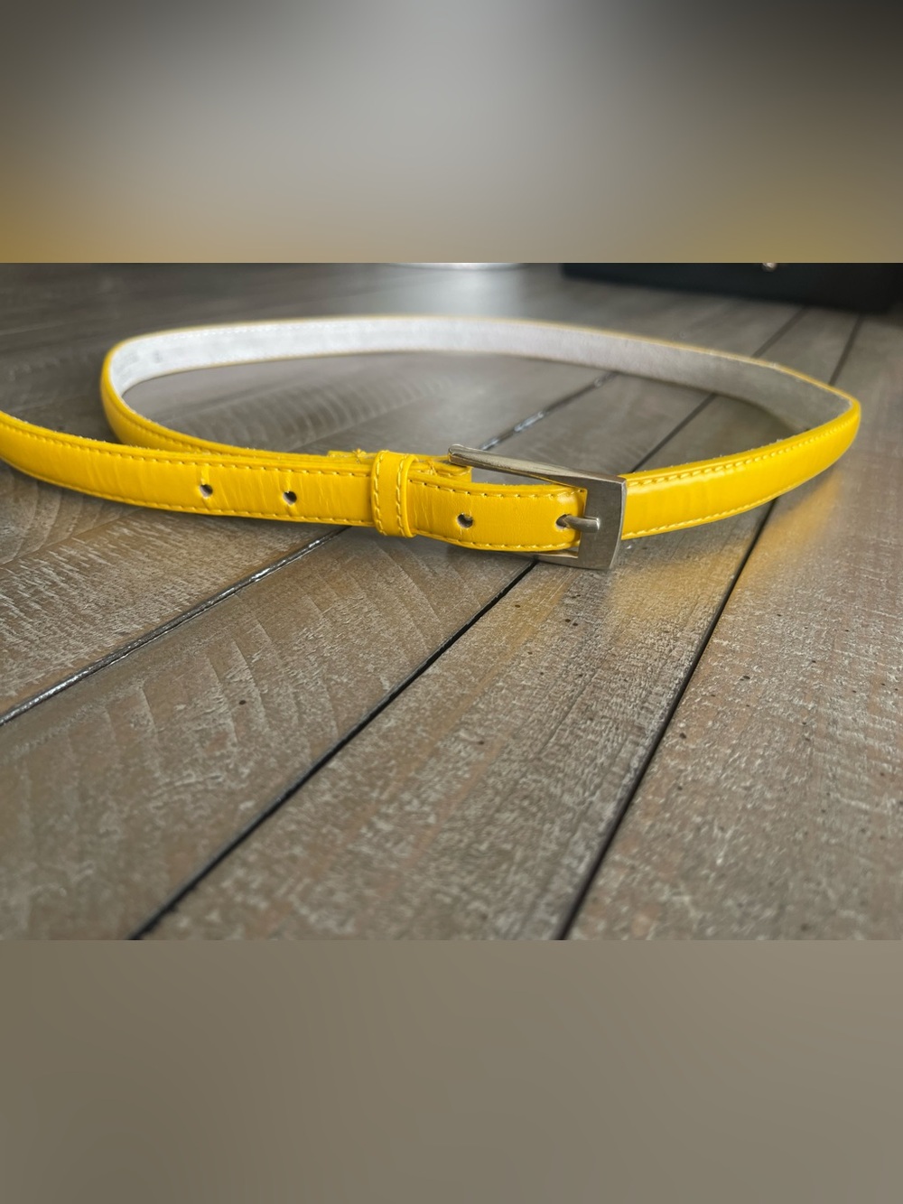Slim Yellow Women's Leather Belt with Silver Buckle